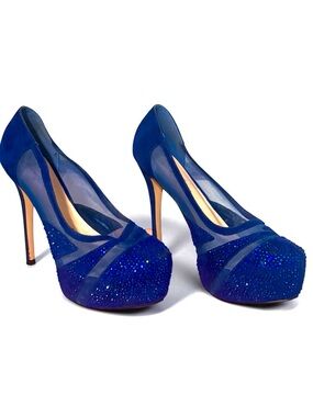 De Blossom Collection Royal Blue Crystal Mesh Stiletto Pumps